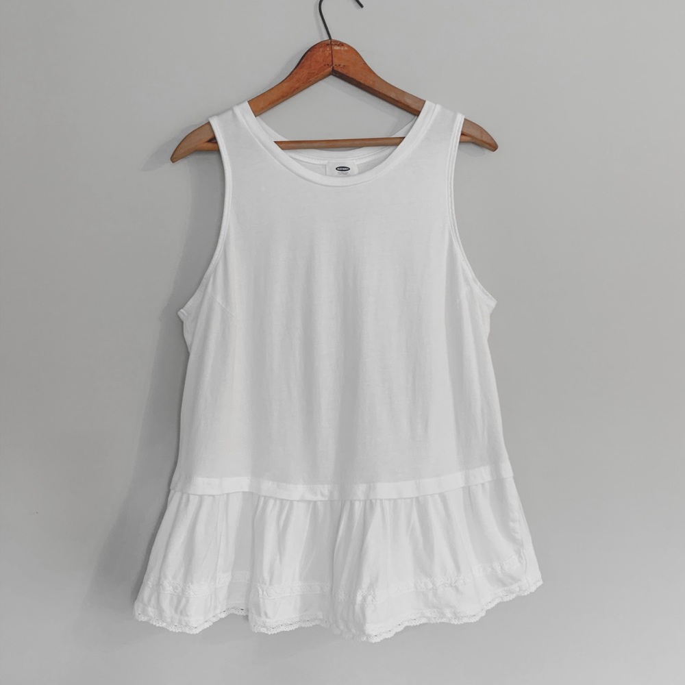 Old Navy White Flowy Tank Top with Ruffle